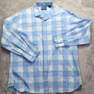 Charleston Threads Shirt Sz XL Blue/White Checkered Button Front Hiking Camping
